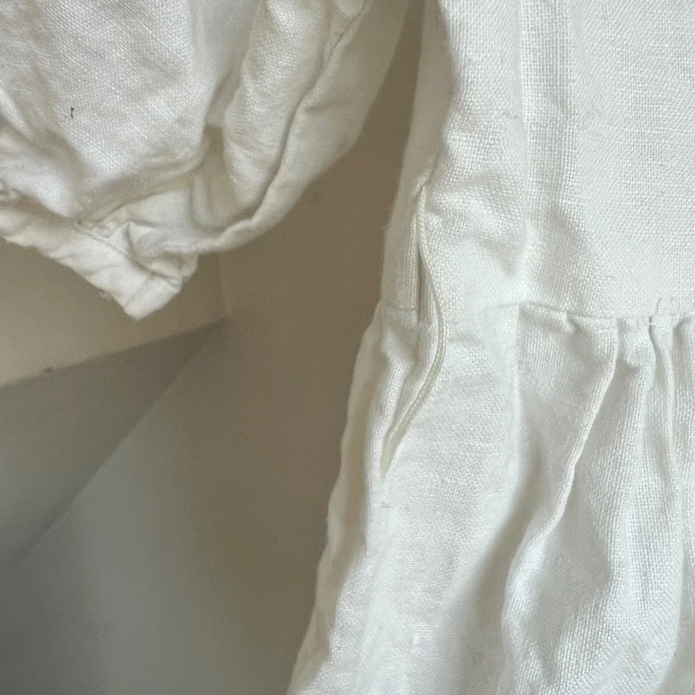 Vintage Paper White Dress Linen Cotton Lace Embroidery Cottagecore Kids Girls